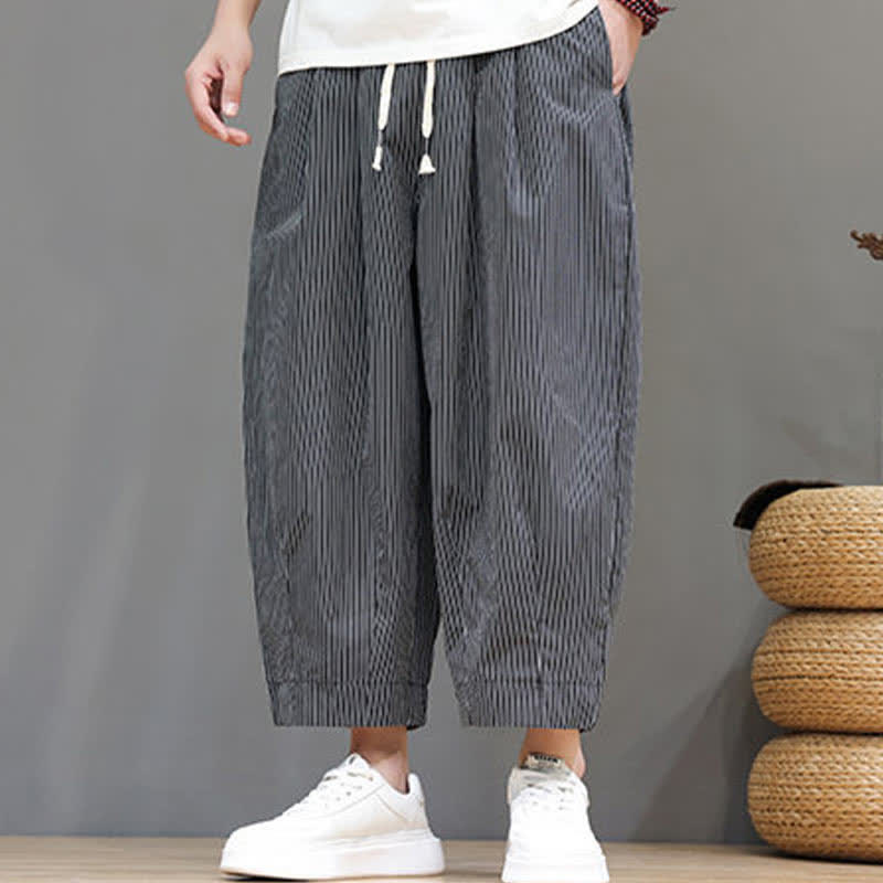 Pantaloni Capri estivi casual con coulisse e righe, modello Buddha Stones, pantaloni harem da uomo con tasca - image 36