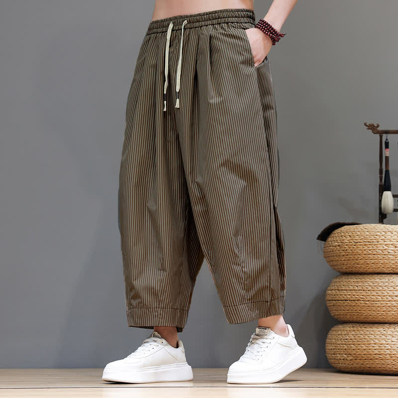 Pantaloni Capri estivi casual con coulisse e righe, modello Buddha Stones, pantaloni harem da uomo con tasca - image 22
