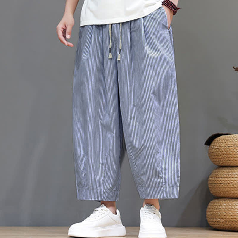 Pantaloni Capri estivi casual con coulisse e righe, modello Buddha Stones, pantaloni harem da uomo con tasca - image 19