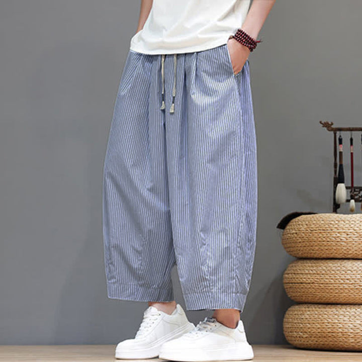 Pantaloni Capri estivi casual con coulisse e righe, modello Buddha Stones, pantaloni harem da uomo con tasca - image 15