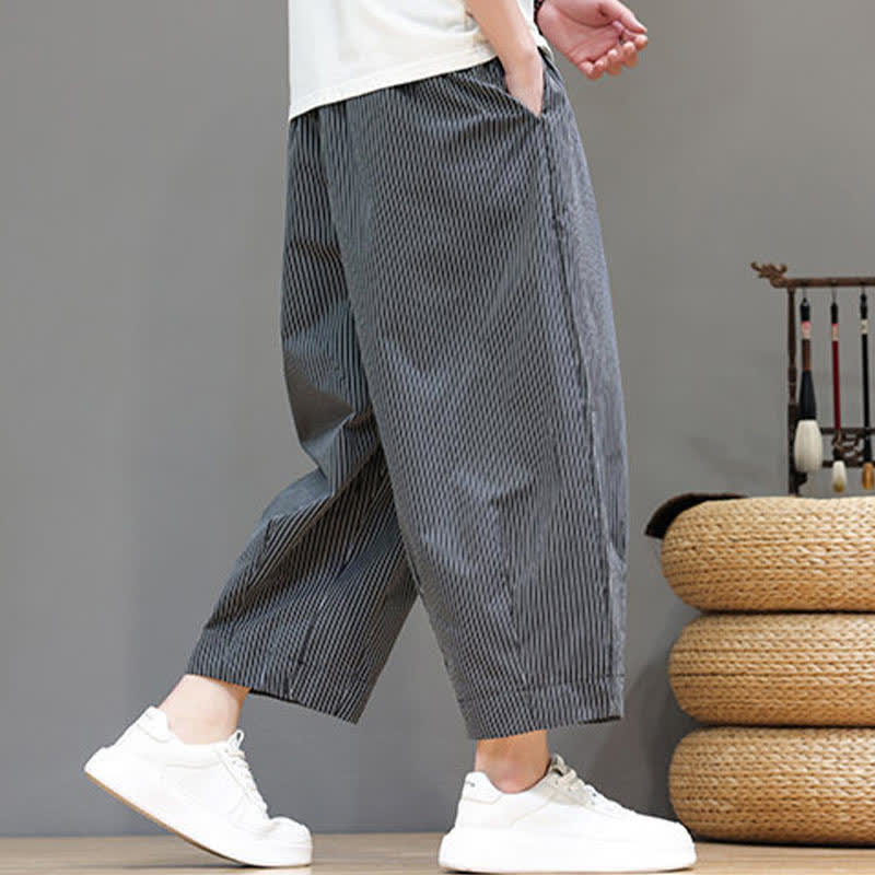 Pantaloni Capri estivi casual con coulisse e righe, modello Buddha Stones, pantaloni harem da uomo con tasca - image 38