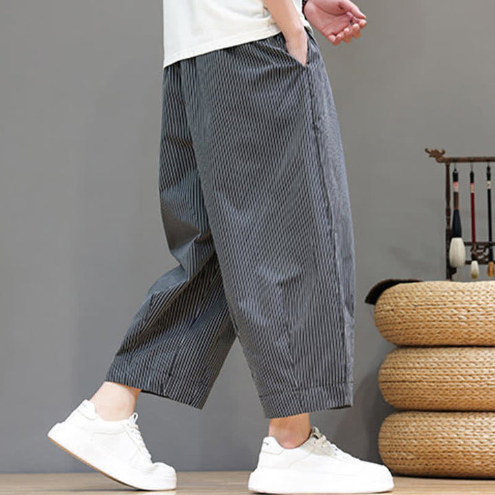 Pantaloni Capri estivi casual con coulisse e righe, modello Buddha Stones, pantaloni harem da uomo con tasca - image 38