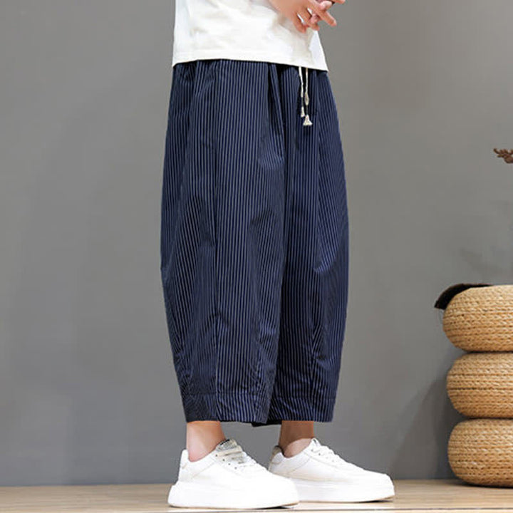 Pantaloni Capri estivi casual con coulisse e righe, modello Buddha Stones, pantaloni harem da uomo con tasca - image 5