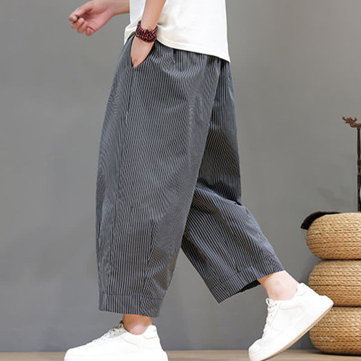 Pantaloni Capri estivi casual con coulisse e righe, modello Buddha Stones, pantaloni harem da uomo con tasca - image 40