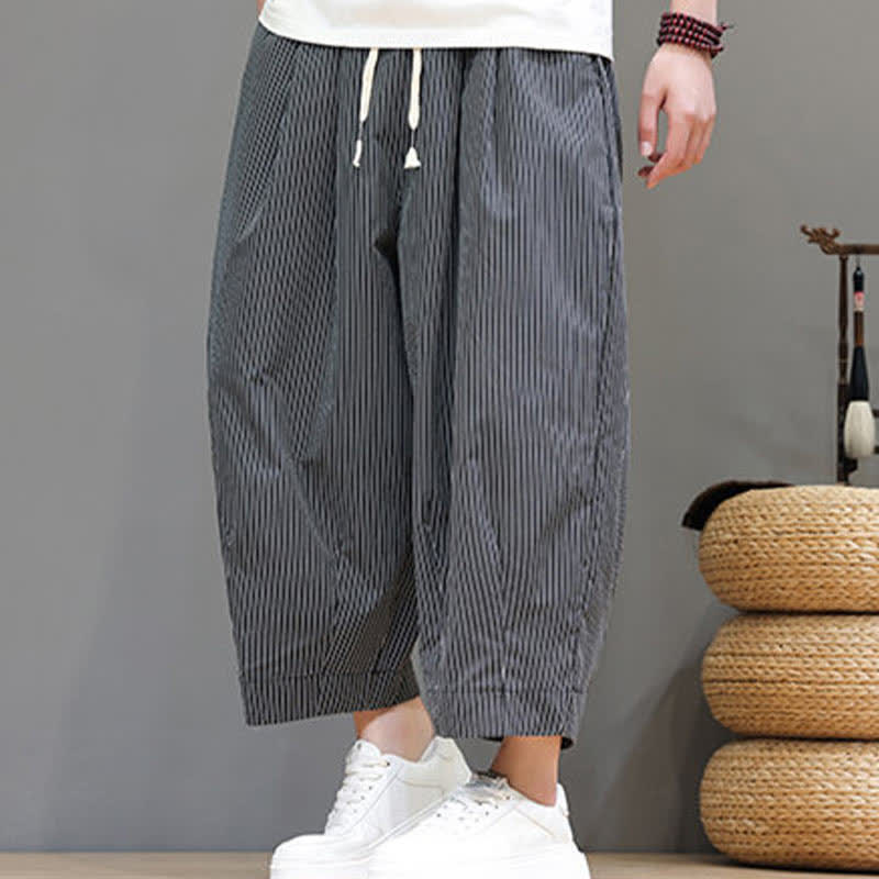 Pantaloni Capri estivi casual con coulisse e righe, modello Buddha Stones, pantaloni harem da uomo con tasca - image 39
