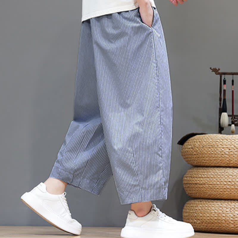 Pantaloni Capri estivi casual con coulisse e righe, modello Buddha Stones, pantaloni harem da uomo con tasca - image 16