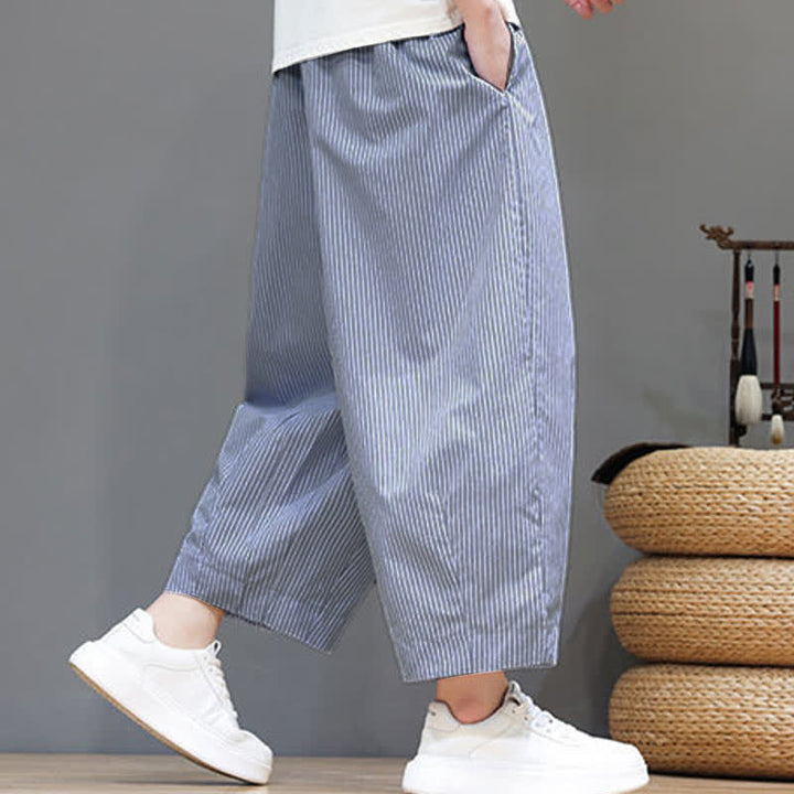 Pantaloni Capri estivi casual con coulisse e righe, modello Buddha Stones, pantaloni harem da uomo con tasca - image 16