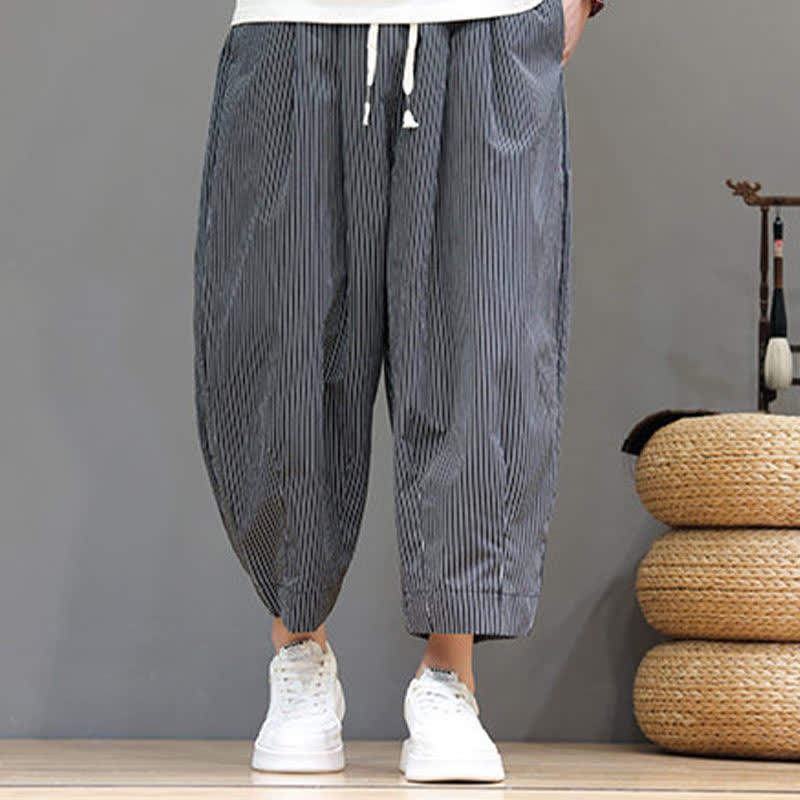 Pantaloni Capri estivi casual con coulisse e righe, modello Buddha Stones, pantaloni harem da uomo con tasca - image 35