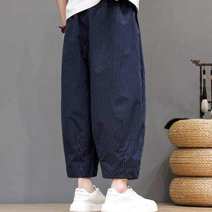 Pantaloni Capri estivi casual con coulisse e righe, modello Buddha Stones, pantaloni harem da uomo con tasca - image 9