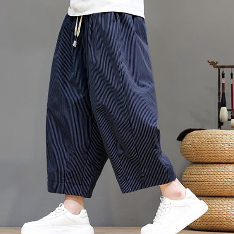 Pantaloni Capri estivi casual con coulisse e righe, modello Buddha Stones, pantaloni harem da uomo con tasca - image 3