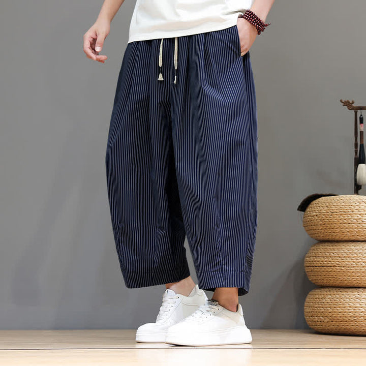 Pantaloni Capri estivi casual con coulisse e righe, modello Buddha Stones, pantaloni harem da uomo con tasca - image 8