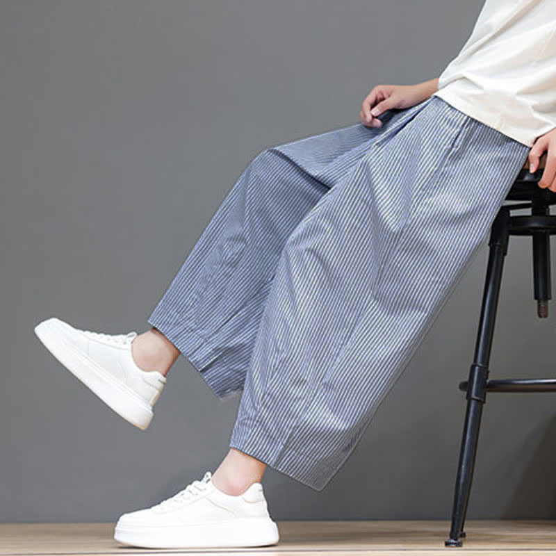 Pantaloni Capri estivi casual con coulisse e righe, modello Buddha Stones, pantaloni harem da uomo con tasca - AliceBlue - US/UK/AU46, EU56 (5XL) - image 11
