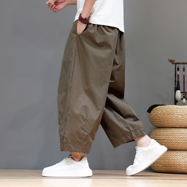 Pantaloni Capri estivi casual con coulisse e righe, modello Buddha Stones, pantaloni harem da uomo con tasca - image 26