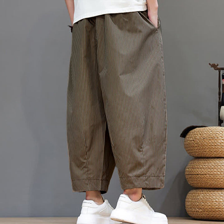 Pantaloni Capri estivi casual con coulisse e righe, modello Buddha Stones, pantaloni harem da uomo con tasca - image 27