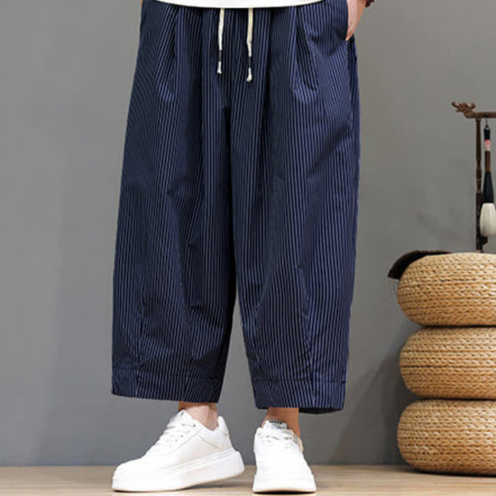 Pantaloni Capri estivi casual con coulisse e righe, modello Buddha Stones, pantaloni harem da uomo con tasca - image 6
