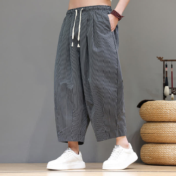 Pantaloni Capri estivi casual con coulisse e righe, modello Buddha Stones, pantaloni harem da uomo con tasca - image 41