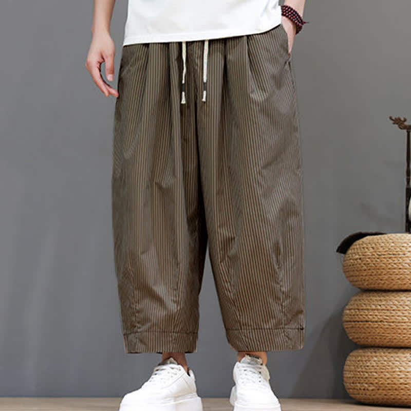Pantaloni Capri estivi casual con coulisse e righe, modello Buddha Stones, pantaloni harem da uomo con tasca - image 21
