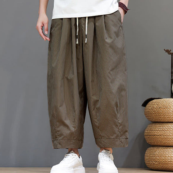 Pantaloni Capri estivi casual con coulisse e righe, modello Buddha Stones, pantaloni harem da uomo con tasca - image 21