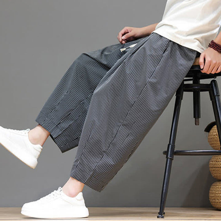 Pantaloni Capri estivi casual con coulisse e righe, modello Buddha Stones, pantaloni harem da uomo con tasca - Grigio - US/UK/AU46, EU56 (5XL) - image 33