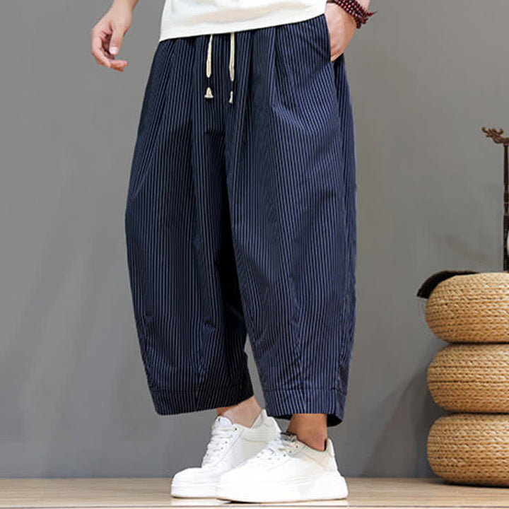 Pantaloni Capri estivi casual con coulisse e righe, modello Buddha Stones, pantaloni harem da uomo con tasca - image 4
