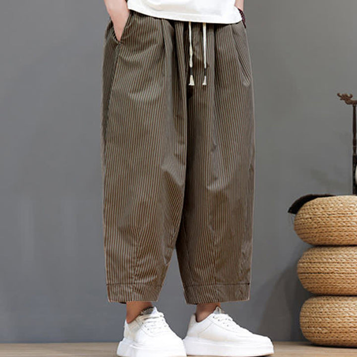 Pantaloni Capri estivi casual con coulisse e righe, modello Buddha Stones, pantaloni harem da uomo con tasca - image 23
