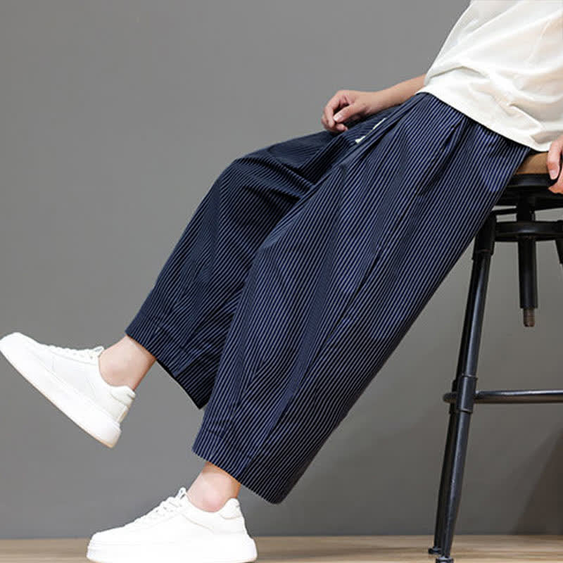 Pantaloni Capri estivi casual con coulisse e righe, modello Buddha Stones, pantaloni harem da uomo con tasca - Blu ardesia scuro - US/UK/AU46, EU56 (5XL) - image 0