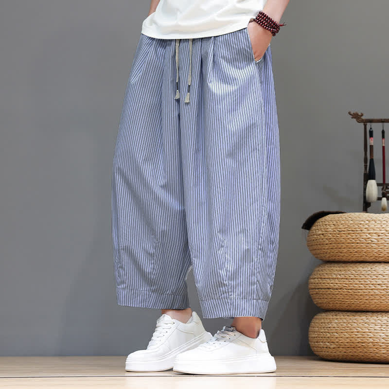 Pantaloni Capri estivi casual con coulisse e righe, modello Buddha Stones, pantaloni harem da uomo con tasca - image 13