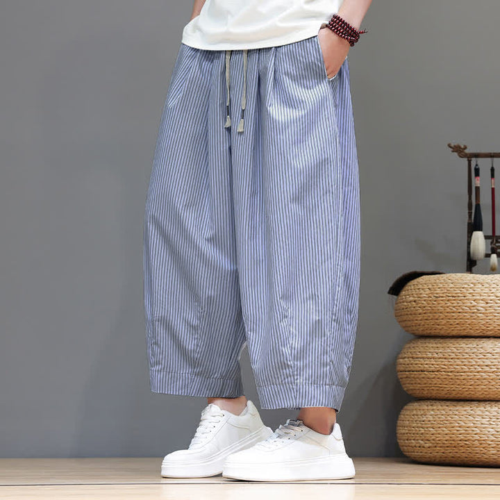 Pantaloni Capri estivi casual con coulisse e righe, modello Buddha Stones, pantaloni harem da uomo con tasca - image 13