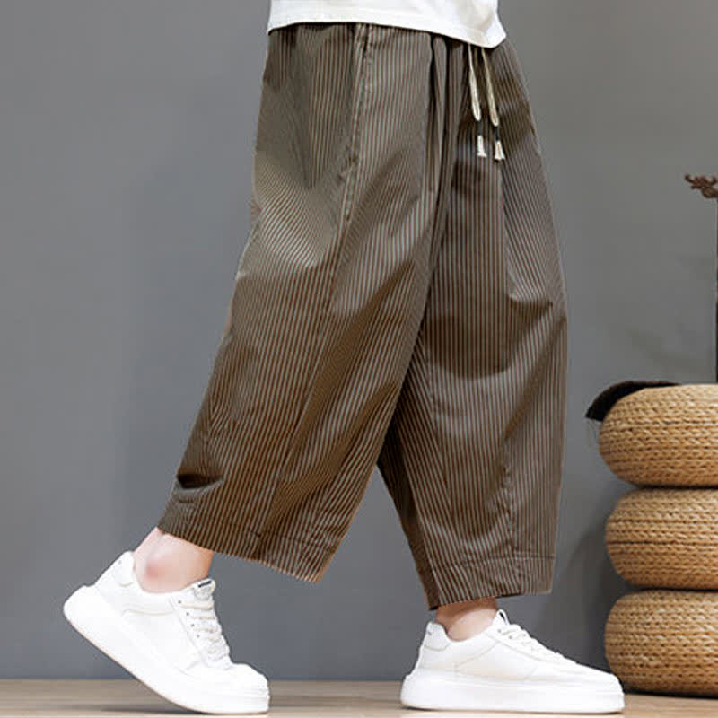 Pantaloni Capri estivi casual con coulisse e righe, modello Buddha Stones, pantaloni harem da uomo con tasca - image 29