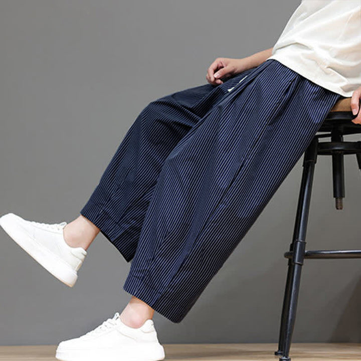 Pantaloni Capri estivi casual con coulisse e righe, modello Buddha Stones, pantaloni harem da uomo con tasca - image 1