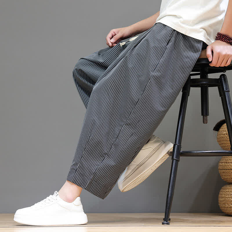Pantaloni Capri estivi casual con coulisse e righe, modello Buddha Stones, pantaloni harem da uomo con tasca - image 34