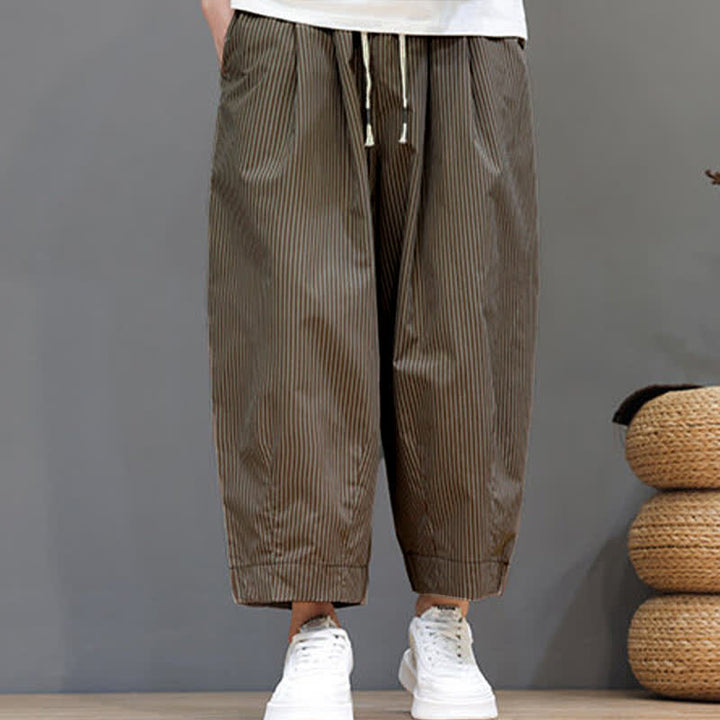 Pantaloni Capri estivi casual con coulisse e righe, modello Buddha Stones, pantaloni harem da uomo con tasca - image 24