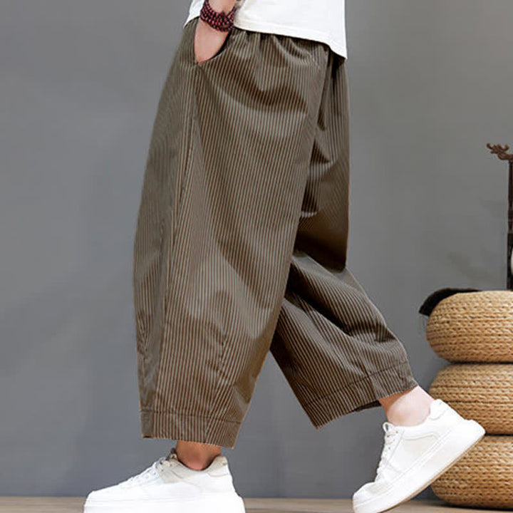 Pantaloni Capri estivi casual con coulisse e righe, modello Buddha Stones, pantaloni harem da uomo con tasca - image 28
