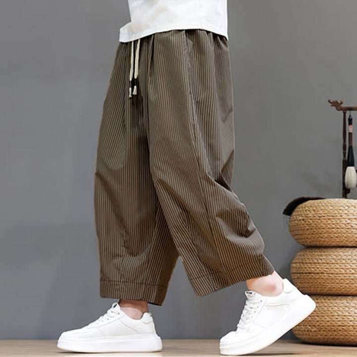 Pantaloni Capri estivi casual con coulisse e righe, modello Buddha Stones, pantaloni harem da uomo con tasca - image 25