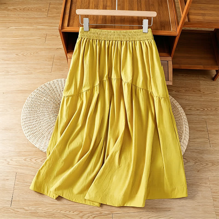 Buddha Stones Gonne estive casual da donna in stile boho a tinta unita con tasche - Giallo - US8-10, UK/AU12-14, EU40-42 (XL) - image 0