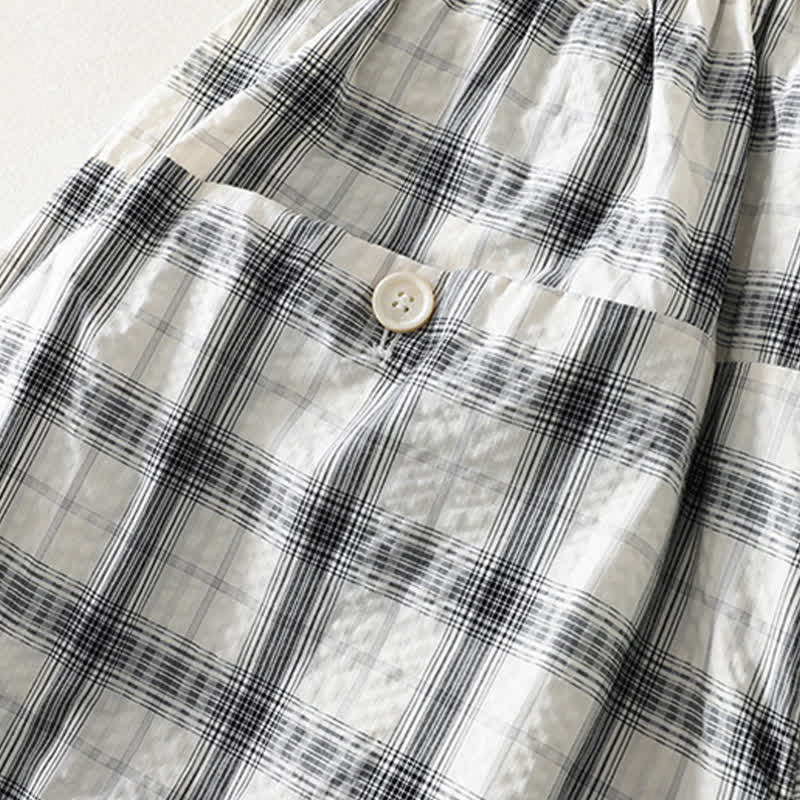 Buddha Stones Pantaloni lunghi estivi casual a quadri da donna, modello affusolato con tasche - image 7