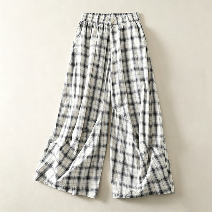 Buddha Stones Pantaloni lunghi estivi casual a quadri da donna, modello affusolato con tasche - WhiteSmoke - US8-10, UK/AU12-14, EU40-42 (2XL) - image 0