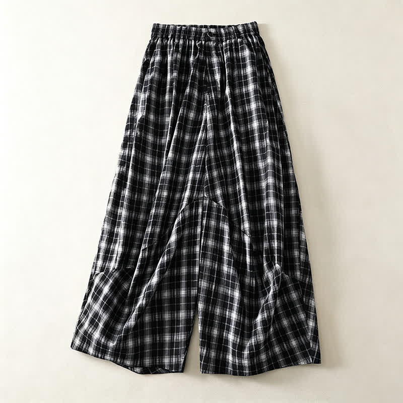 Buddha Stones Pantaloni lunghi estivi casual a quadri da donna, modello affusolato con tasche - Nero - US8-10, UK/AU12-14, EU40-42 (2XL) - image 10
