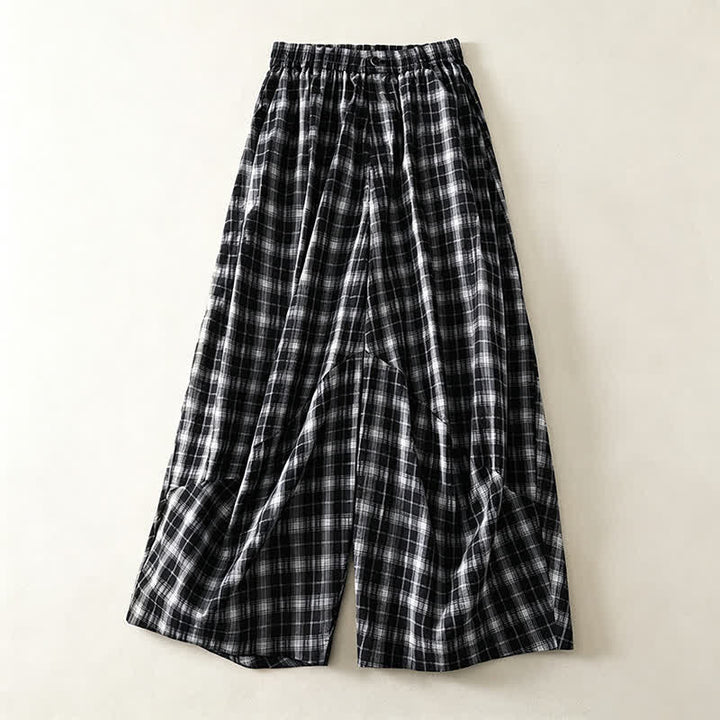 Buddha Stones Pantaloni lunghi estivi casual a quadri da donna, modello affusolato con tasche - Nero - US8-10, UK/AU12-14, EU40-42 (2XL) - image 10