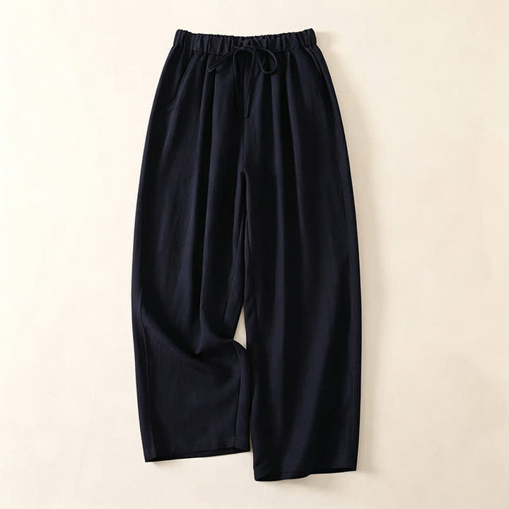 Buddha Stones Pantaloni estivi casual con coulisse, tinta unita, a gamba larga e tasca, da donna. - Blu mezzanotte - US12, UK/AU16, EU44 (3XL) - image 5