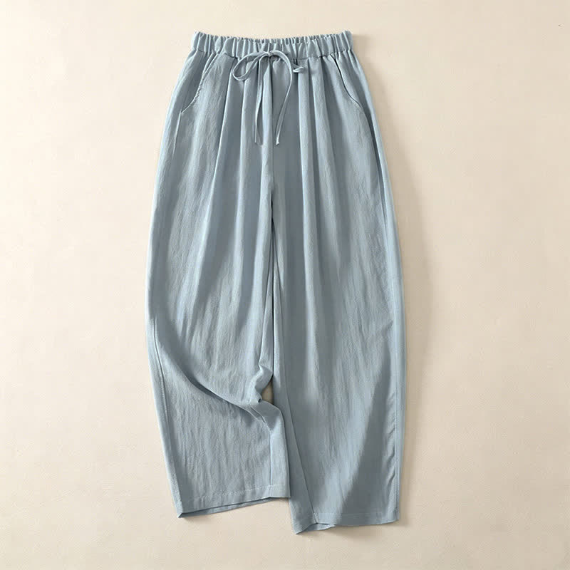 Buddha Stones Pantaloni estivi casual con coulisse, tinta unita, a gamba larga e tasca, da donna. - Azzurro polvere - US12, UK/AU16, EU44 (3XL) - image 0