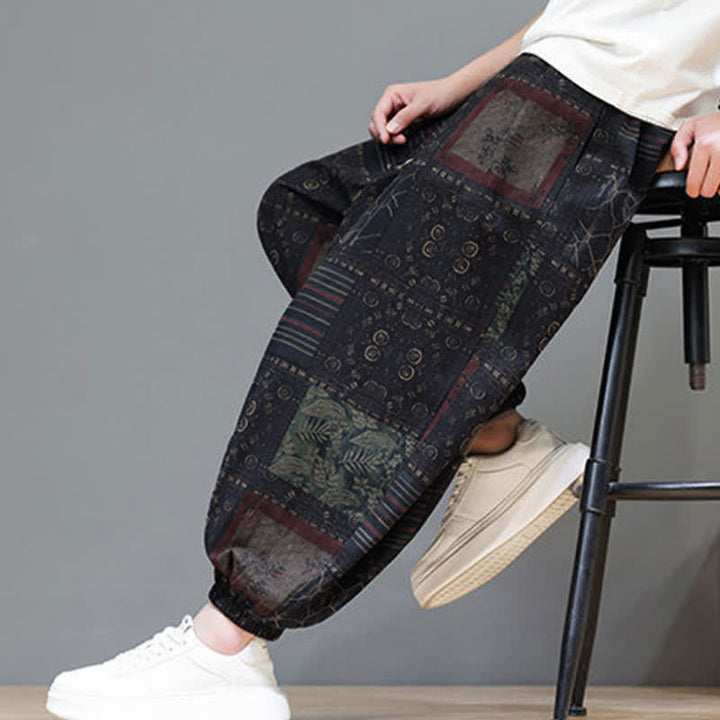 Buddha Stones Pantaloni corti da uomo estivi in ​​stile boho casual con coulisse e motivo geometrico, modello harem con tasca. - image 42