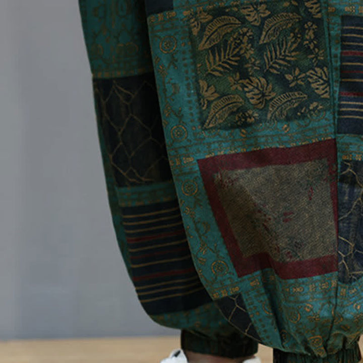 Buddha Stones Pantaloni corti da uomo estivi in ​​stile boho casual con coulisse e motivo geometrico, modello harem con tasca. - image 28
