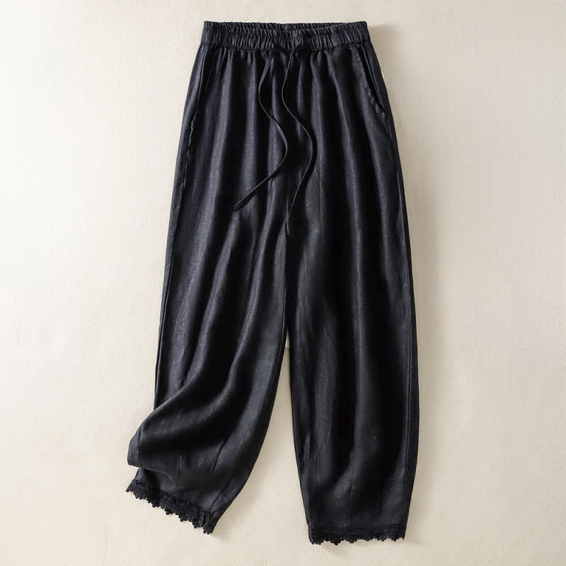 Buddha Stones Pantaloni harem estivi casual boho con coulisse, tinta unita, da donna, in ramia, con tasche. - Nero - US8-10, UK/AU12-14, EU40-42 (2XL) - image 12