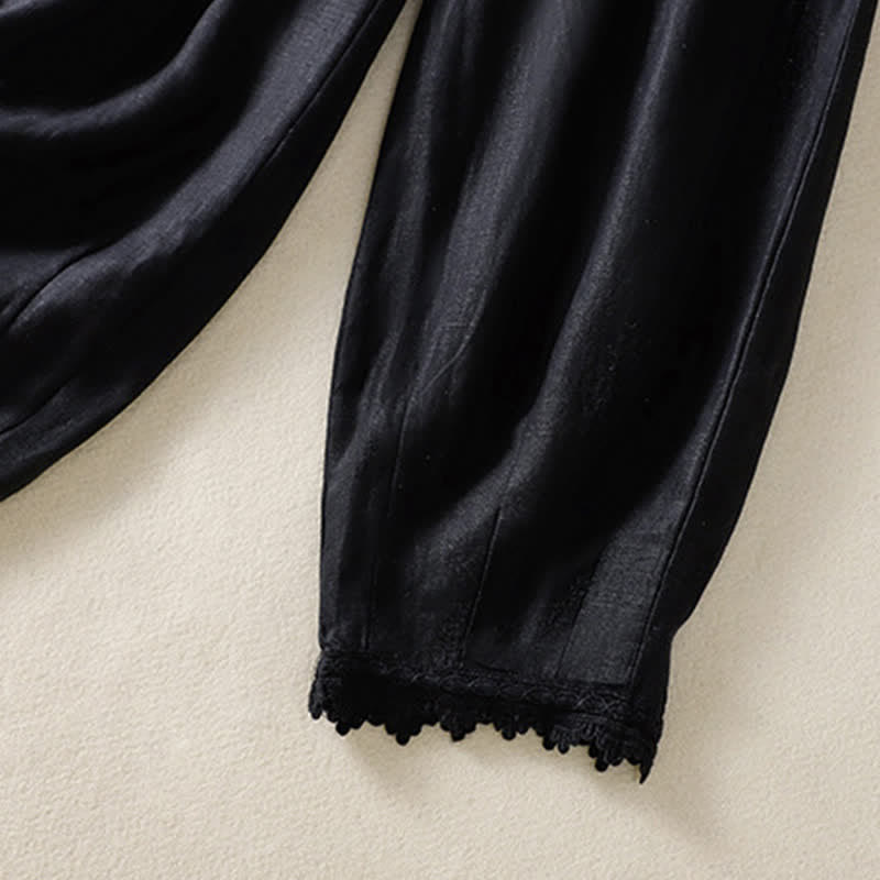 Buddha Stones Pantaloni harem estivi casual boho con coulisse, tinta unita, da donna, in ramia, con tasche. - image 19