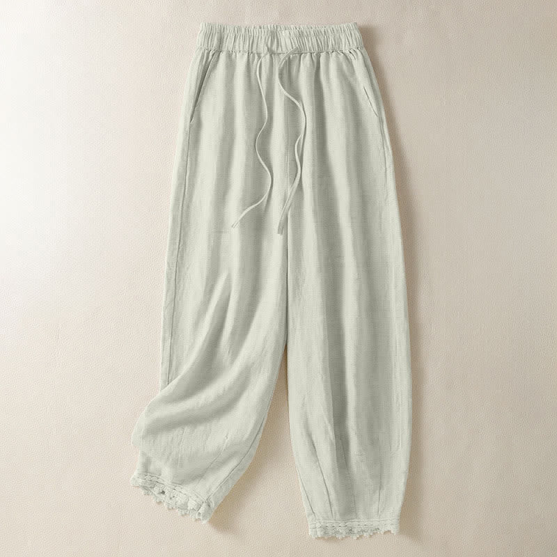 Buddha Stones Pantaloni harem estivi casual boho con coulisse, tinta unita, da donna, in ramia, con tasche. - Beige - US8-10, UK/AU12-14, EU40-42 (2XL) - image 0