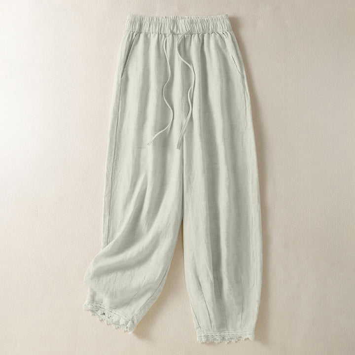Buddha Stones Pantaloni harem estivi casual boho con coulisse, tinta unita, da donna, in ramia, con tasche. - Beige - US8-10, UK/AU12-14, EU40-42 (2XL) - image 0