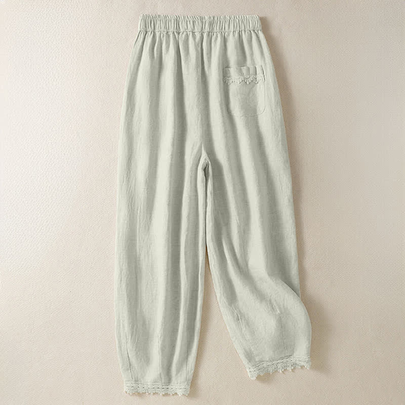 Buddha Stones Pantaloni harem estivi casual boho con coulisse, tinta unita, da donna, in ramia, con tasche. - image 1