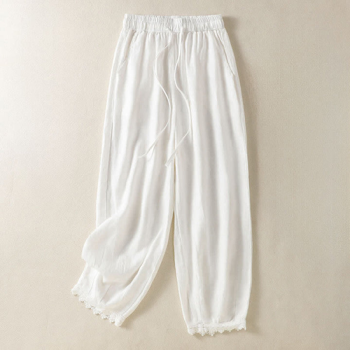 Buddha Stones Pantaloni harem estivi casual boho con coulisse, tinta unita, da donna, in ramia, con tasche. - Bianco - US8-10, UK/AU12-14, EU40-42 (2XL) - image 20