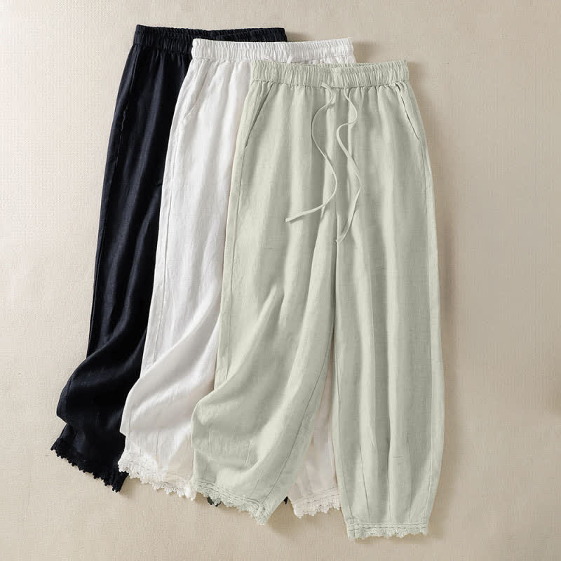 Buddha Stones Pantaloni harem estivi casual boho con coulisse, tinta unita, da donna, in ramia, con tasche. - image 28